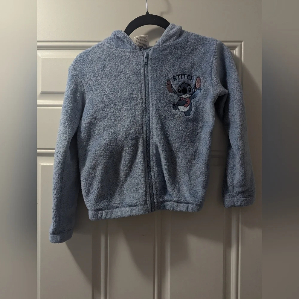 Disney  Kids Blue Stitch Fleece Hoodie With Ears, Size Small (7/8)